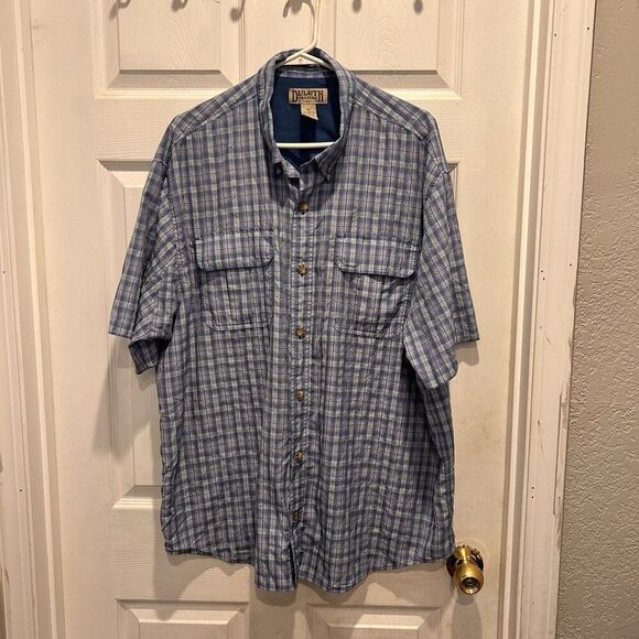 Duluth Trading Co Button Front Camp Shirt Mens XL Blue Plaid Polyester Nylon - Picture 1 of 7